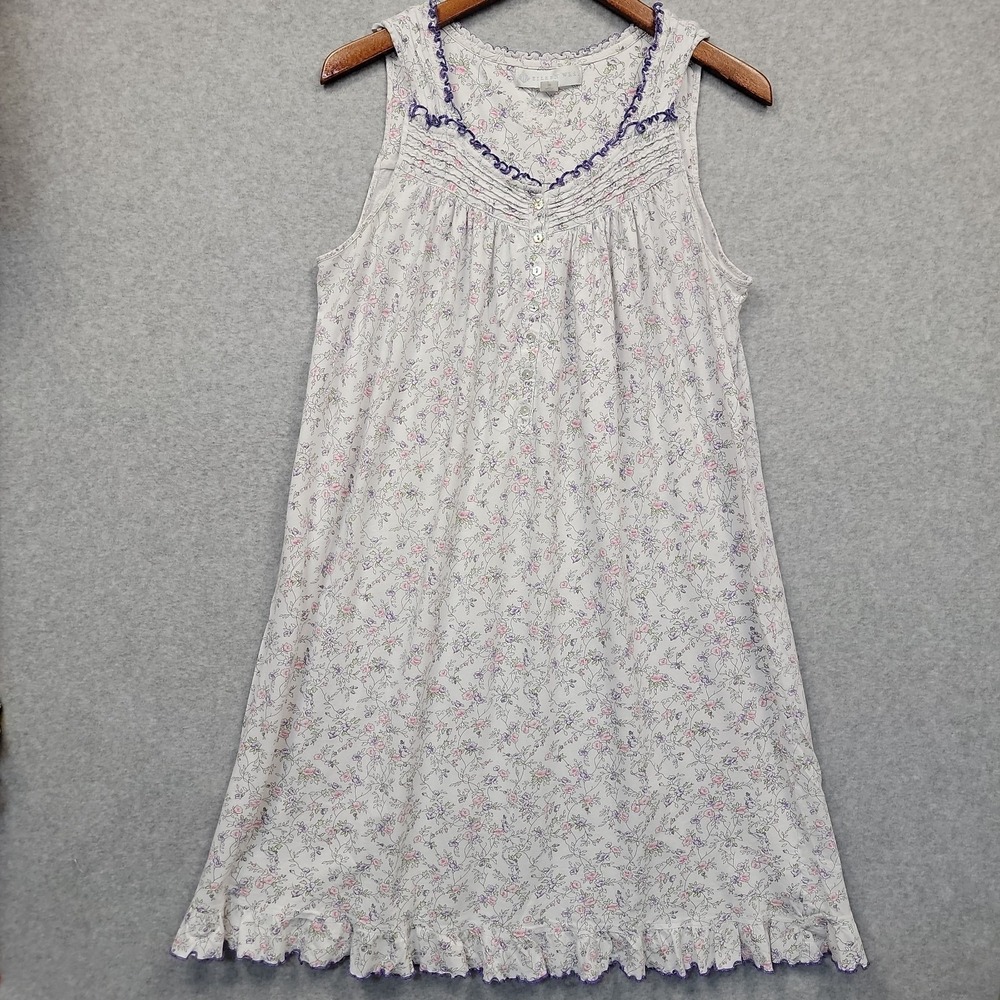 Eileen West Cotton Sleeveless Nightgown Purple Embroidery Cottage Floral Sz M